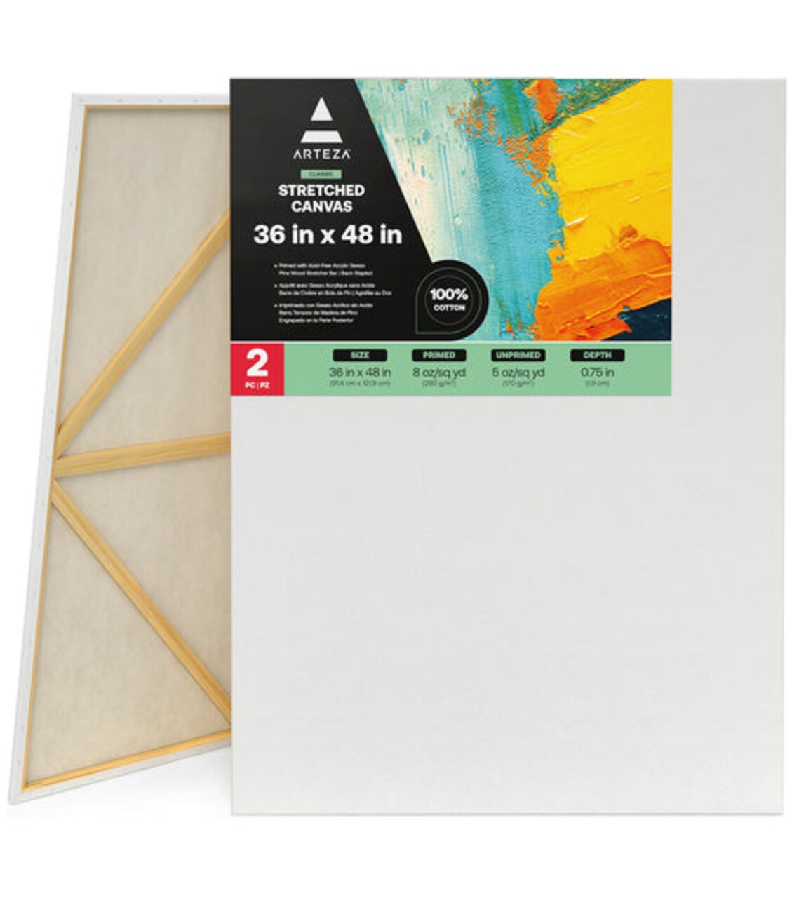 Arteza Stretched Canvas Value Pack, 36" x 48", Blank Canvas Boards for Painting - 2 Pack
